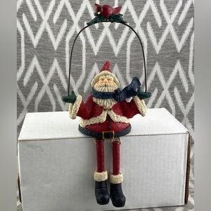 Santa on Ledge with Cardinal Bird on Arch Legs Dangle